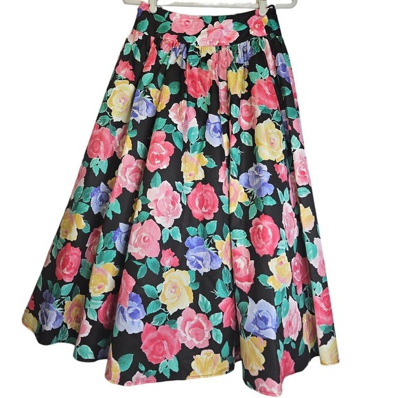 Vintage 90s Scott Mcclintock 10 Floral Full Midi Skirt Pleated Cottage Romantic - Picture 1 of 5